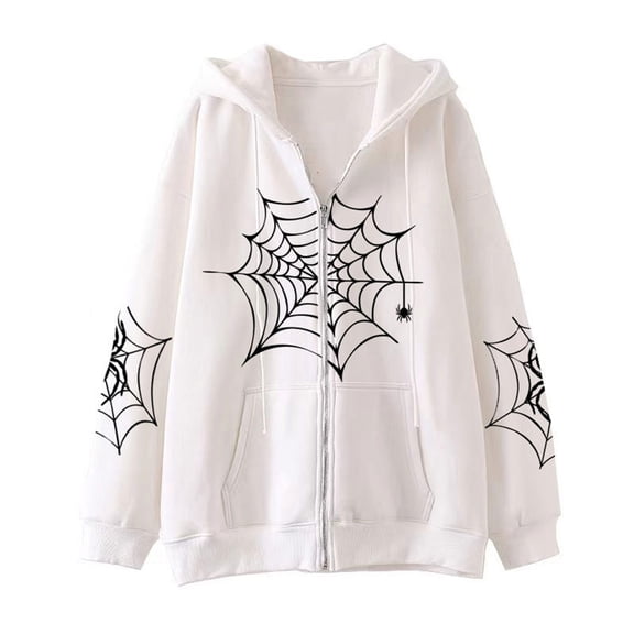 Gothic Spiderweb Graphic Hoodie Y2K Harajuku Zip-Up Sweatshirt Unisex Oversized Casual Pullover