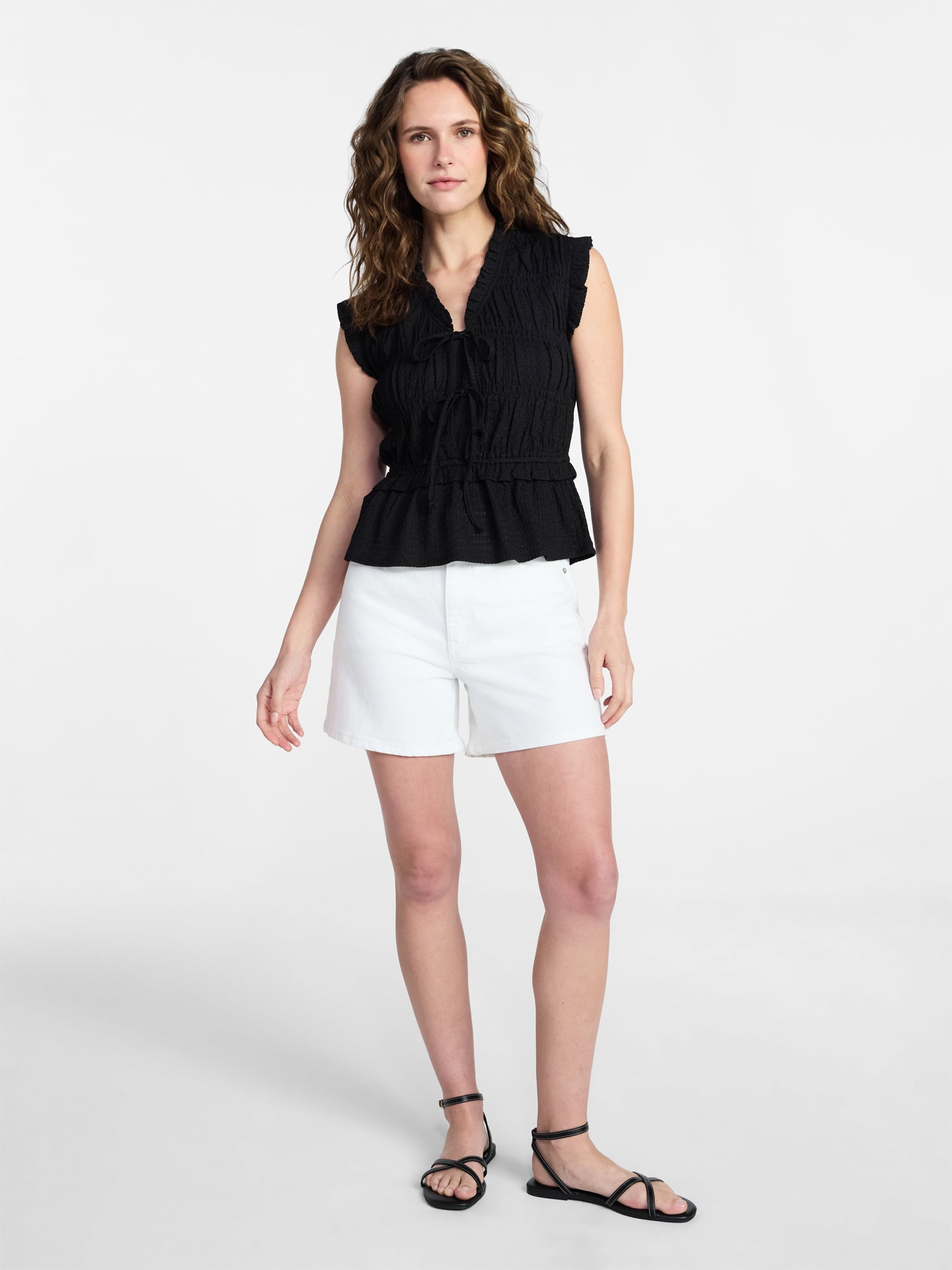 Time and Tru Women's Textured Tie Front Top, Sizes XS-XXXL