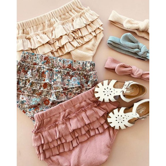 nvzhuang Baby Girls' Soft Touch Shorts, Flower Printed/Solid Color Ruffle Cake-Layered High Waist Short Pants