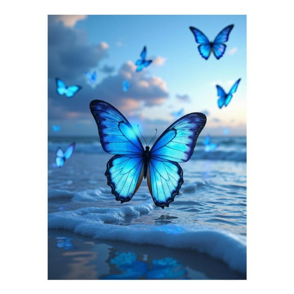 Diamond Art Kits for Adults, Butterflies Fluttering Over Beach Waves 5D Diamond Painting Kits for Adults Beginners, DIY Full Drill Diamond Painting, Gem Art and Crafts 12x16