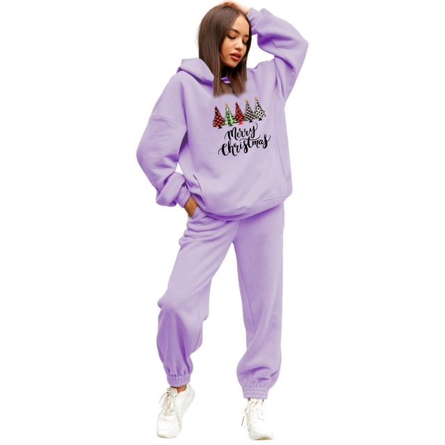 Heiheiup Ladies Christmas Tree Print Casual Loose Two Piece Pantsuit