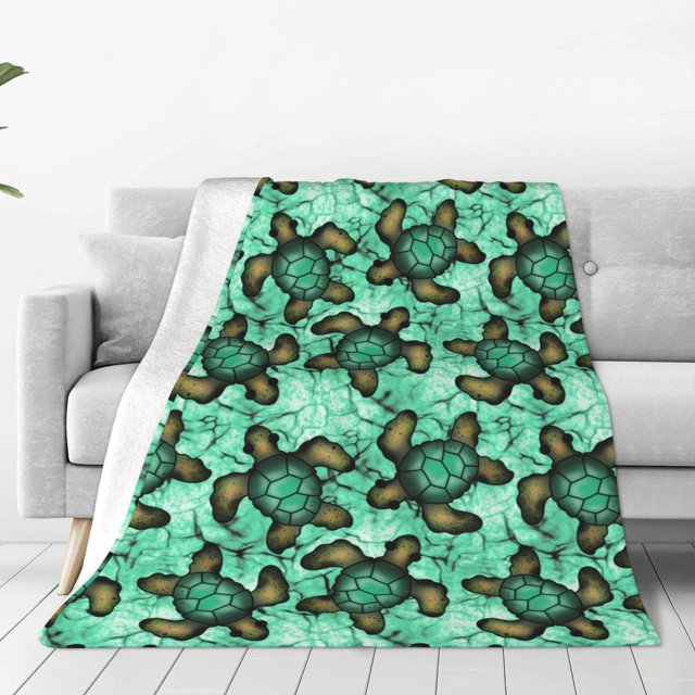 Fotbe Sea Turtle Manta de Franela Acolchonada con Estampado, Súper Suave y Esponjosa, Extra Grande para Sofá, Cama, Uso Todo el Año-60"x50"