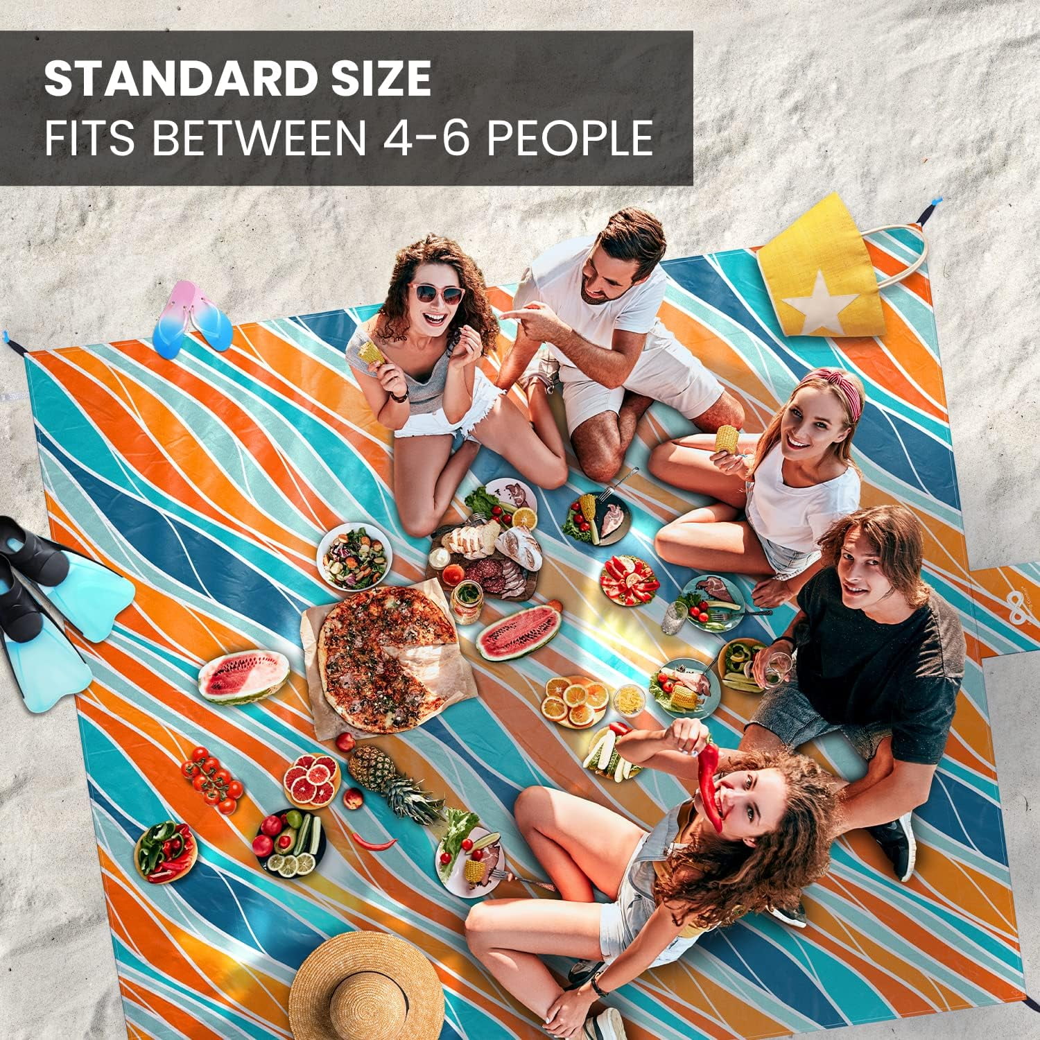 Everlasting Comfort Oversized 4-Person Beach Blanket – Large Outdoor Sandproof Mat, Tulum Orange, Portable with Carry Bag