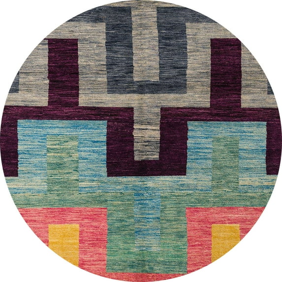 Ahgly Company Machine Washable Indoor Round Abstract Velvet Maroon Purple Area Rugs, 3' Round
