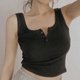 thumbnail image 3 of Camiseta sin mangas para mujer, blusa sin mangas con botones acanalados, Color sólido, informal, para adolescentes, vestidos básicos de verano a la moda, 3 of 5