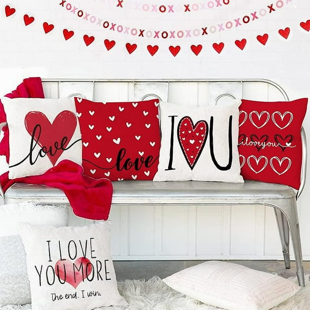 Baicccf Fundas de almohada para el dia de San Valentin 18 x 18 juego de 4 cojines decorativos con forma de corazon de amor fundas de cojines decorativas para el dia de