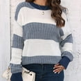 thumbnail image 6 of hotojiny Women's Sweaters Fall Winter Casual Oversized Long Sleeve Striped Sweater Loose Crew Neck Knit Pullover, 6 of 6
