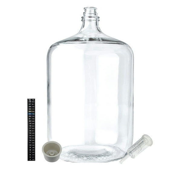 Home Brew Ohio 6.5 Gallon Glass Carboy with Drilled Bung, Three-Piece Airlock and Dual Scale Thermometer
