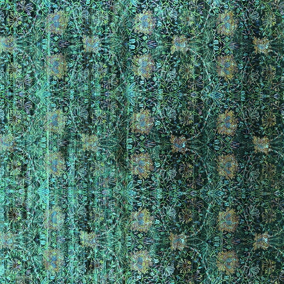 Ahgly Company Machine Washable Indoor Square Oriental Turquoise Blue Industrial Area Rugs, 8' Square