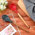 thumbnail image 6 of CLEANCOOL 2 Pieces Silicone Nonstick Mixing Spoon Kitchen Cooking Spoons Serving Spoon with Wooden Handle Heat Resistant Utensil Spoons for Mixing, Baking, Serving and Stirring (Green, Pink), 6 of 9