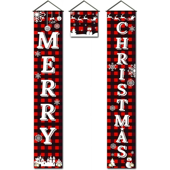 3pcs/Set Merry Christmas Banner Outdoor Porch Banner for Christmas Decoration Hanging Couplet Christmas Decor Sign Party Supplies for Home Front Door Porch Yard Decoration 70.8"x11.8"