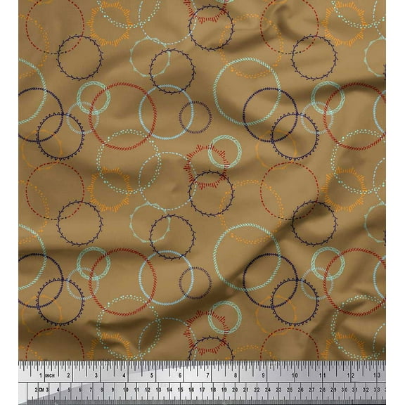 Soimoi Brown Cotton Voile Fabric Abstract Circles Abstract Print Fabric by Yard 42 Inch Wide