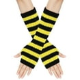 thumbnail image 1 of GDREDA Winter Striped Fingerless Convertible Mittens Touchscreen Texting Warm Knitted Handwear For Cold Weather Outdoor Activities Yellow,One Size, 1 of 4