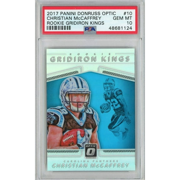 Graded 2017 Panini Donruss Optic Christian McCaffrey #10 Rookie Gridiron Kings Rookie RC Football Card PSA 10 Gem Mint