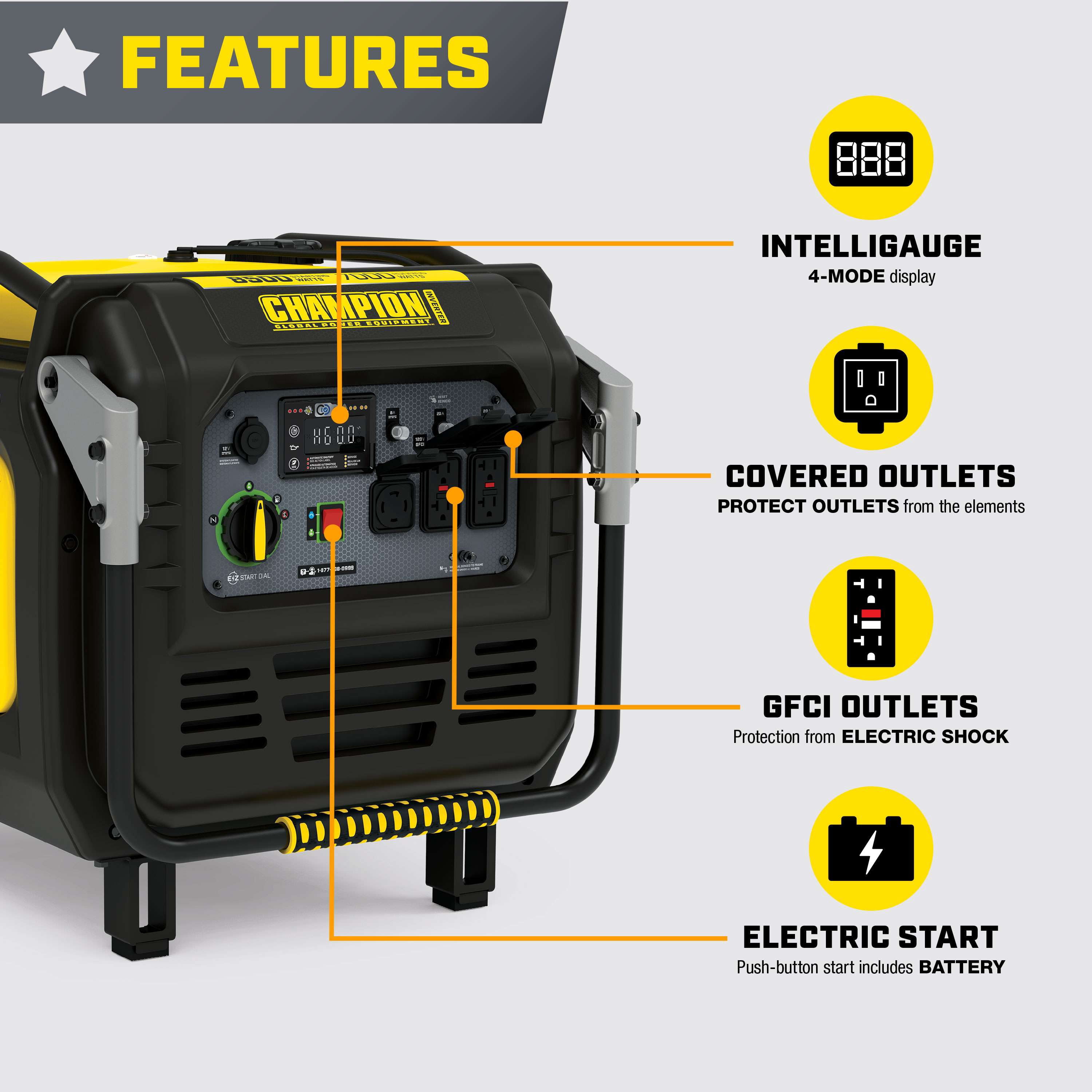 Champion 8500-Watt Electric Start Home Backup Portable Inverter Generator with Quiet Technology and CO Shield®
