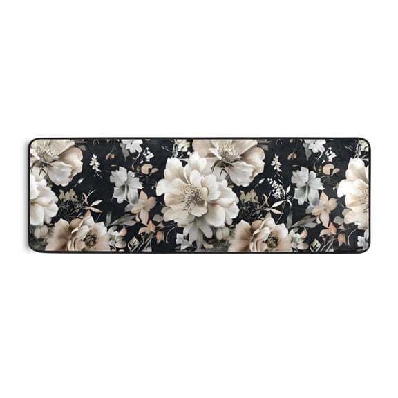 Elegant Floral on Black Runner Rug for Hallways Kitchen Non Slip 2'x 6' Washable Hall Carpet for Bedroom Entryway Laundry Room
