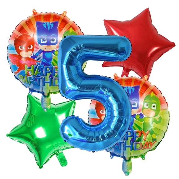 5 PCS Birthday Party Balloons PJ Mask Balloon PJ Balloons Bouquet 5th Birthday Party Supplies