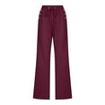 thumbnail image 3 of Fnooota Cotton Linen Pants for Women, Casual Straight Leg Relaxed Fit Drawstring Pants wirh Pockets Wine Size S, 3 of 5
