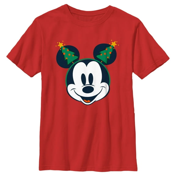 Boy's Mickey & Friends Retro Christmas Tree Ears Graphic Tee Red X Large