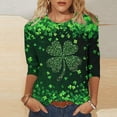 thumbnail image 2 of St Patrick's Day T Shirt for Womens Green Leaf Print Irish 3/4 Sleeve Loose Pullover Tops, 2 of 5
