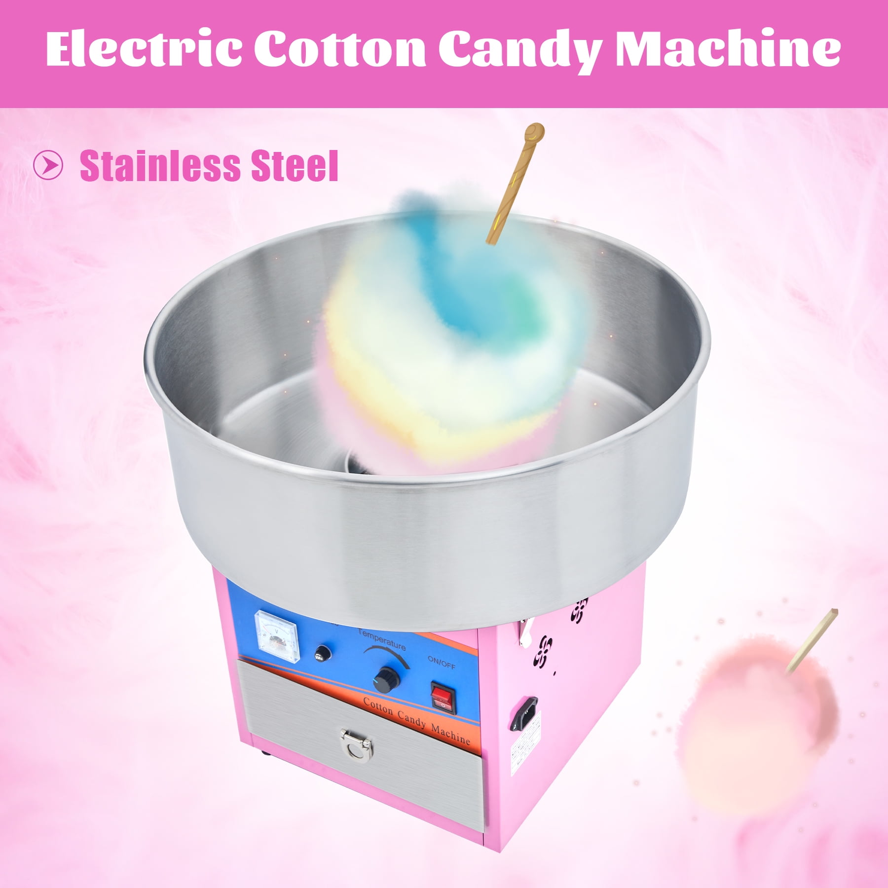 Commercial Cotton Candy Machine, Pink Electric Candy Floss Maker, 20.5