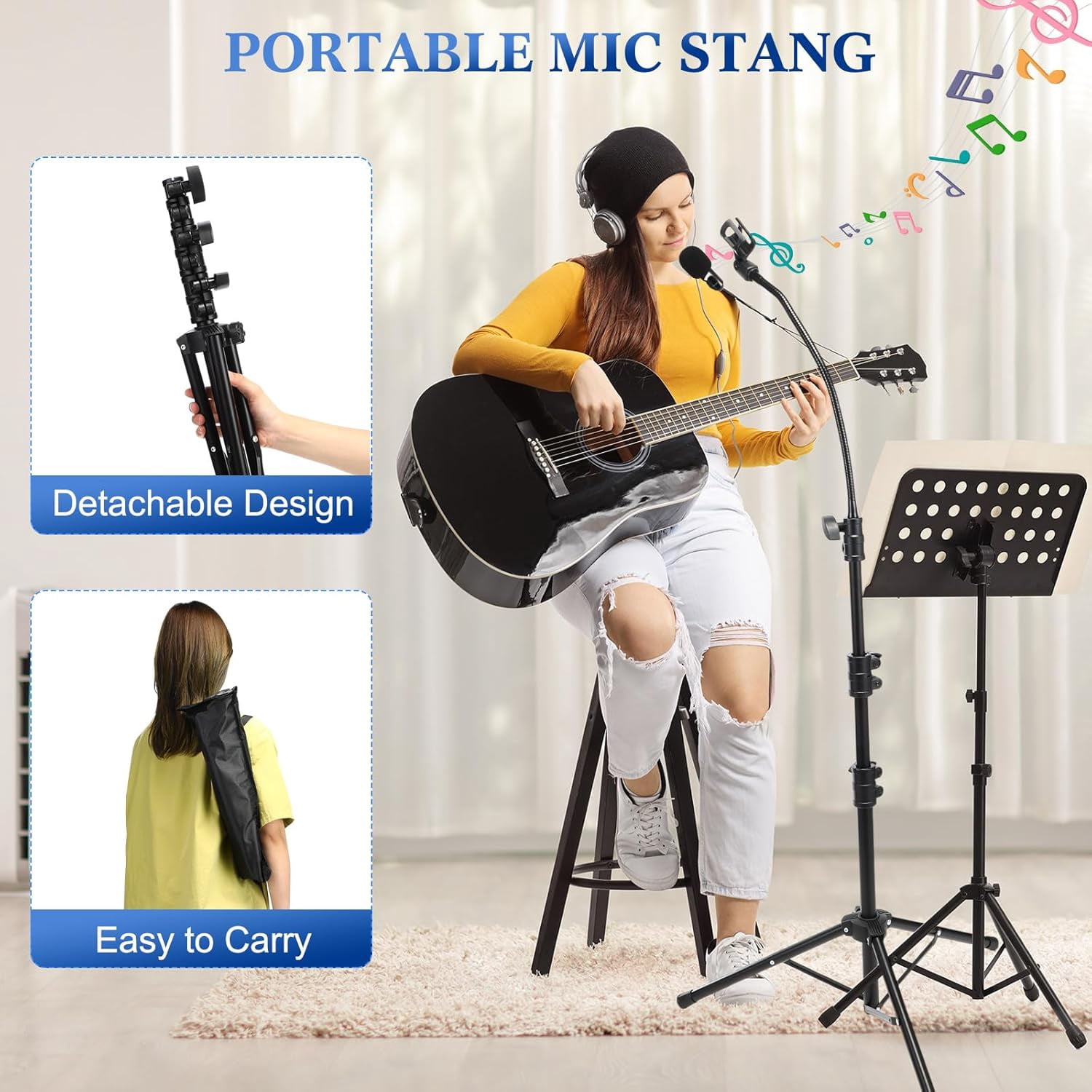 4 Pcs Tripod Microphone Stand  Arm Floor Mic Holder Adjustable 24-67 Inch with Carrying Bag and Clips for Singing Stage Karaoke