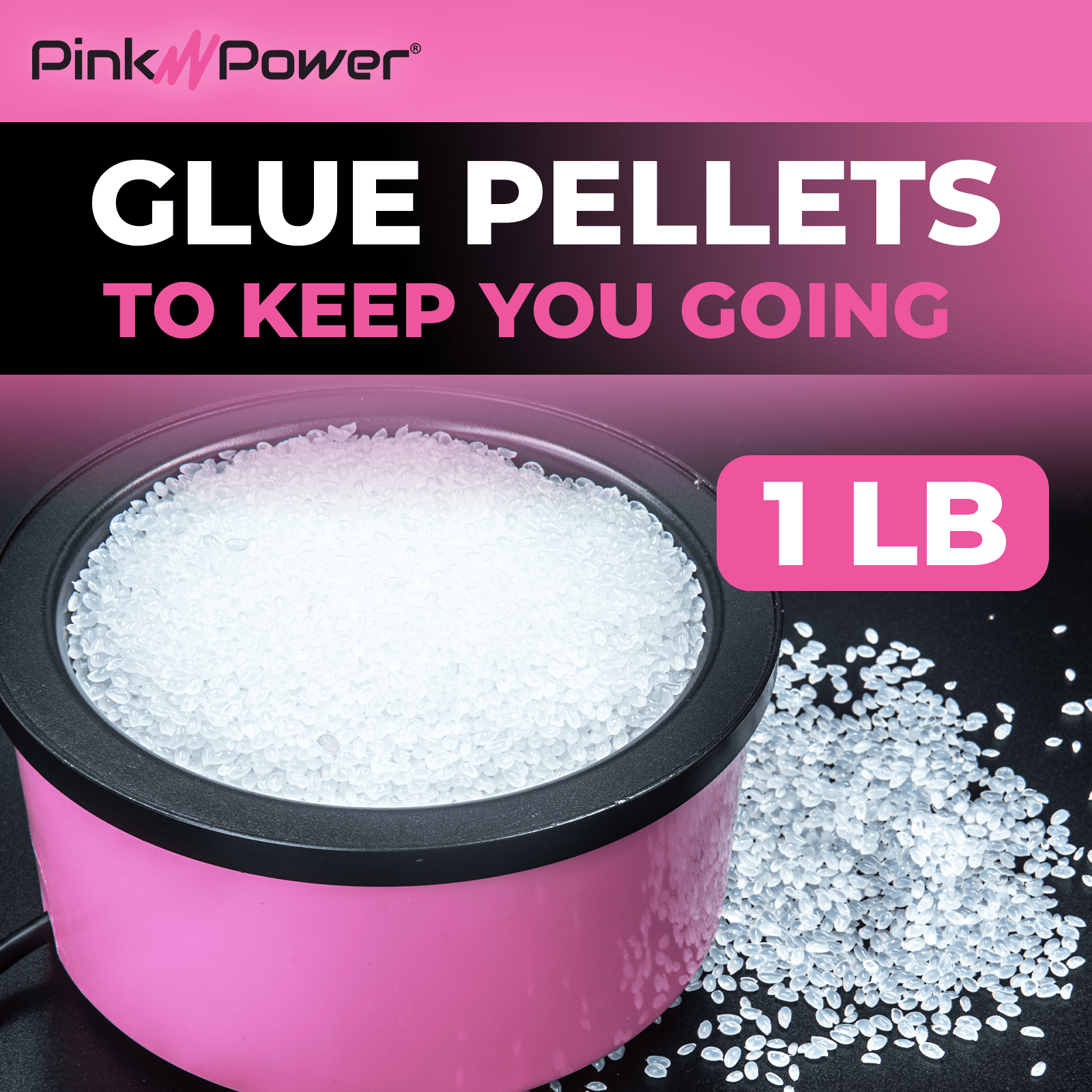 Pink Power Electric Hot Glue Pot for Crafts and 1lb Hot Glue Pellets Hot Melt Glue for Crafting - Adjustable Temp 225-400 F 160ml Hot Glue Skillet for Crafting - Hot Glue Pots for Crafting Glue Buddy