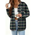 thumbnail image 3 of Women's Plaid Button Up Shirts Shackets Long Sleeve Lapel Collar Flannel Casual Fall Lightweight Jacket Outwear (S, Green), 3 of 6