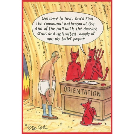 Pictura Man Being Admitted into Hell at Check in Desk Funny Birthday Card for Men