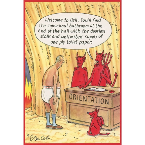 Pictura Man Being Admitted into Hell at Check in Desk Funny Birthday Card for Men