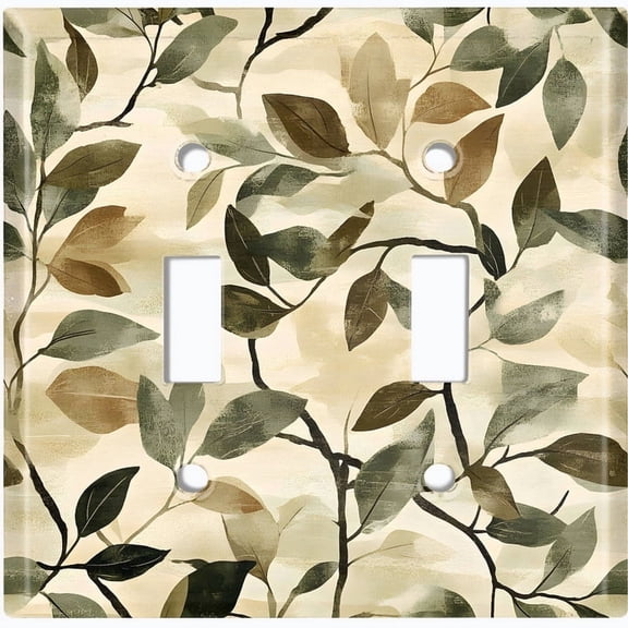 Metal Light Switch Wall Plate Outlet Cover (Printed Image of Abstract Leaves - Double Toggle)