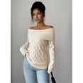 thumbnail image 4 of Womens Sweaters Off Shoulder Long Sleeve Cable Knit Sweater Loose Chunky Work Tops White S, 4 of 7