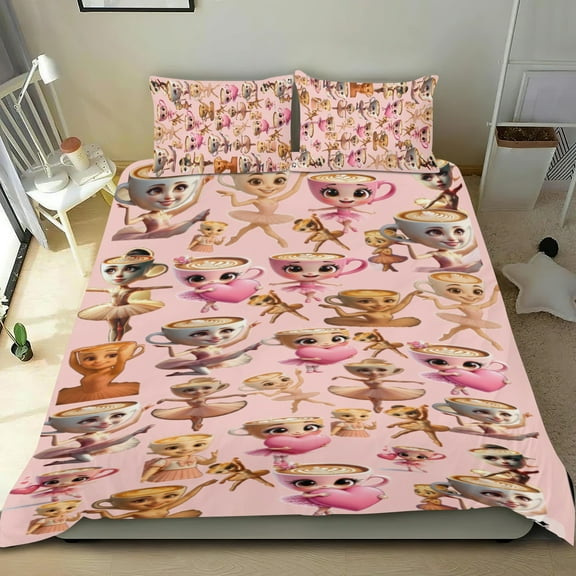 Bedding Set For Ballerina Cappuccina Tung Tung Sahur Comforter Cover Set Cute Duvet Cover Sets Super Soft For Teens Kids Bedroom Gifts,1 Duvet Cover with 2 Pillowcases Twin 3 Piece