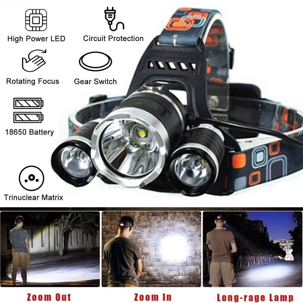 Tactical 90000LM Zoomable Headlamp 18650 T6 LED Headlight Flashlight US Stock 