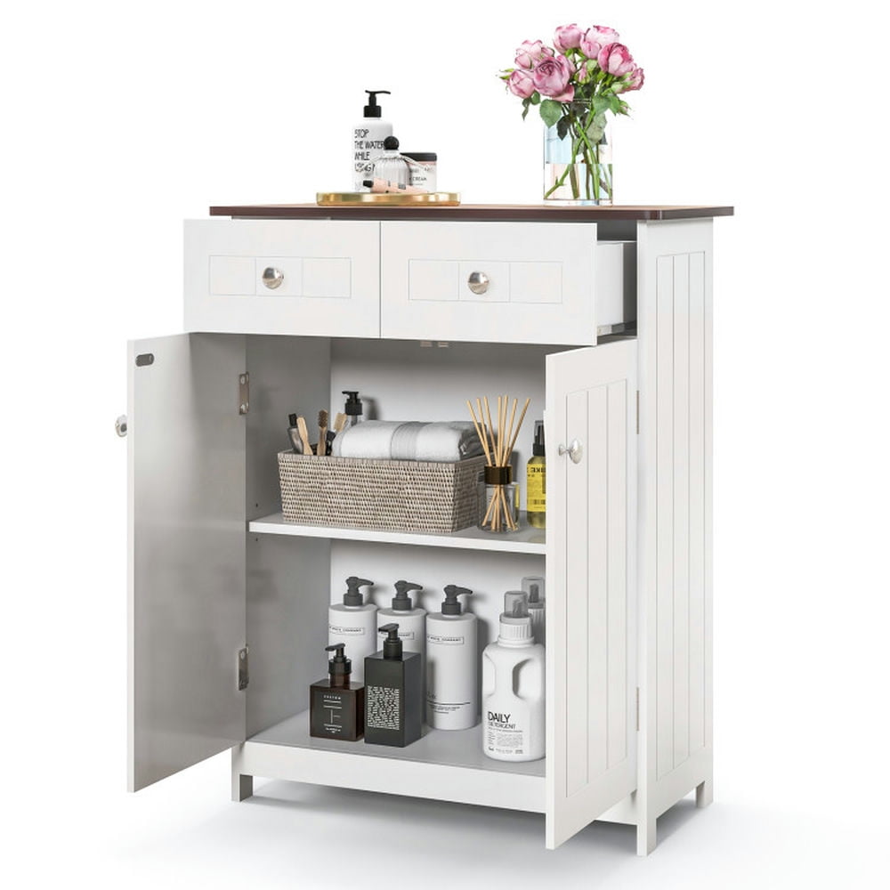 Finihen Bathroom Storage Cabinet, Bathroom Floor Cabinet, Freestanding Bathroom Floor Cabinet Storage Organizer with 2 Drawers, for Bathroom, Living Room, Bedroom, Kitchen, White Finihen Bathroom Storage Cabinet, Bathroom Floor Cabinet, Freestanding Bathroom Floor Cabinet Storage Organizer with 2 Drawers, for Bathroom, Living Room, Bedroom, Kitchen, White
