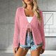 thumbnail image 3 of Mujeres de la Moda de la Playa Casual Color Sólido Hueco de Verano de Punto Cardigan Humo para la Primavera Y el Verano, 3 of 5