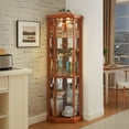 thumbnail image 2 of CQSXDA Corner Lighted Curio Cabinet Oak with Adjustable Shelves for Vintage Antiques and Wine Glass Storage, 2 of 14
