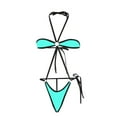 thumbnail image 4 of Sakmal Womens One Piece Swimsuits Triangle Blue Tummy Control Sexy Swimsuit Solid Halter Swimwear, 4 of 4