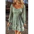 thumbnail image 6 of Women's Green Floral Print Square Neck Shirred Waist Ruffled Mini Dress, 6 of 7