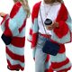thumbnail image 3 of Cárdigan de Punto Holgado con Rayas y Bloques de Color para Mujer, y Abierto Rojo M, 3 of 7
