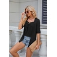 thumbnail image 4 of Summer Square Neck Button Spliced Mid-Sleeve Casual Women's T-Shirt Top, 4 of 8