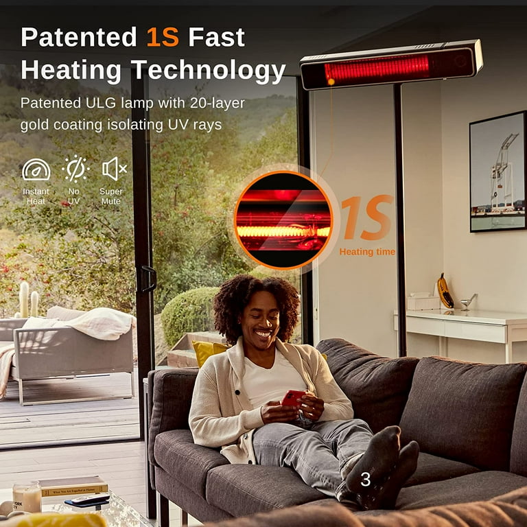 EAST OAK 1500W 2-in-1 Infrared Electric Patio Heater with Remoter