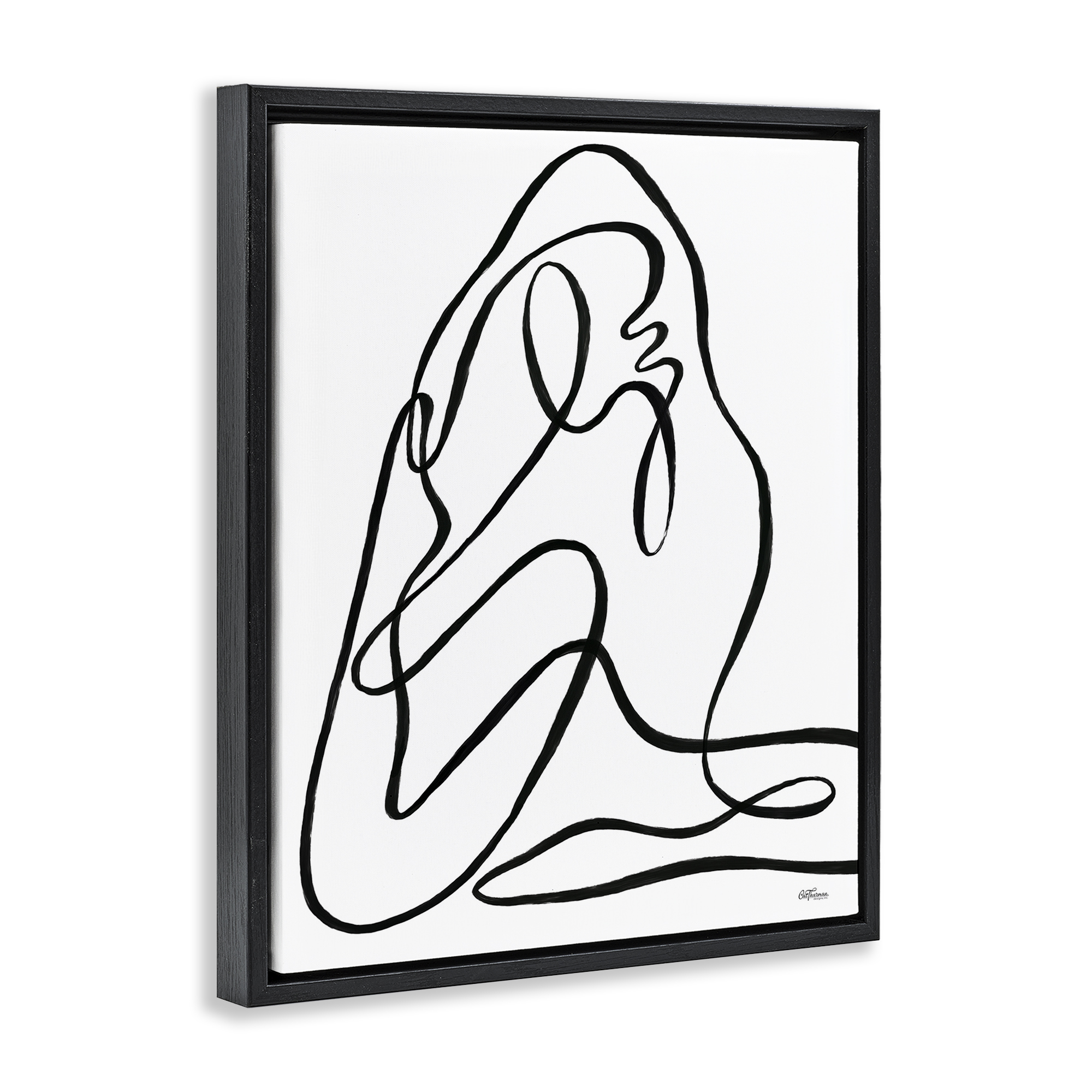 Stupell Industries Continuous Line Doodle Abstract Painting Black Floater Framed Canvas Art Print Wall Art, 25 x 31