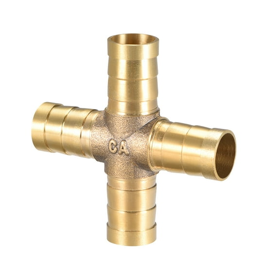 Unique Bargains 12mm OD Brass Barb Splicer Fitting 4 Ways Brass Cross Barb Fitting Air Gas Water Connector