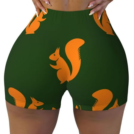 Workout Shorts Women  Bold Squirrel Silhouettes Biker Shorts for Women Running Gym Spandex Shorts Tummy Control