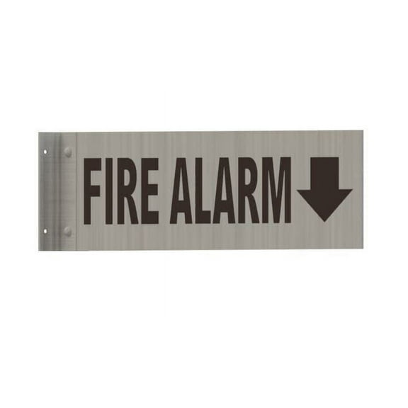 FIRE Alarm Arrow Down Sign -Two-Sided/Double Sided Projecting, Corridor and Hallway Sign (Aluminum, Silver, 4x12 Inch)-The Hallway Line(ref062022)
