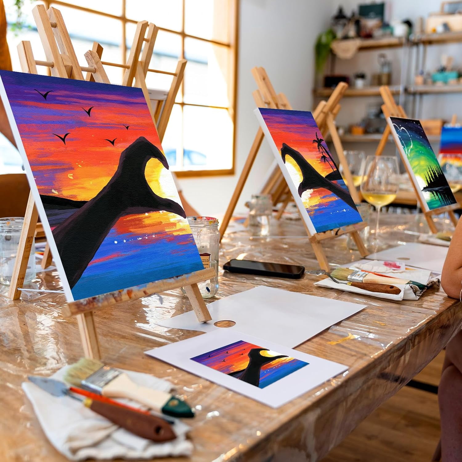JJEAN-Sip and Paint Kit for Adults,Pre Drawn Canvas 4 Pack Painting Kit Party Date Night Couples Paint Art Canvas Set Valentine 8x10 in