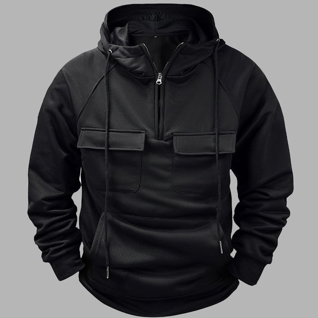 Sudadera con capucha para hombre, de manga larga, lisa, con múltiples bolsillos, de forro polar y cremallera, de poliéster.