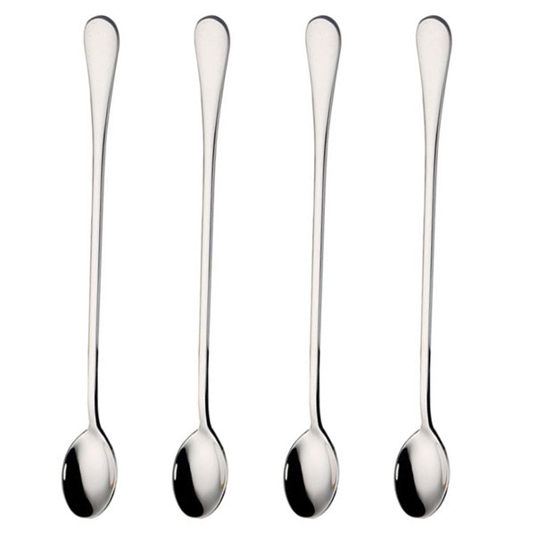 Cuchara de acero inoxidable de 4 piezas Cuchara para el hogar Cuchara para hielo Barra creativa Cuchara mezcladora Plata