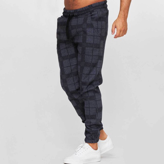 Puntoco Pantalones deportivos casuales con cordón y estampado de cuadros para hombre